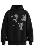 Oversize 'Flowers Of Spring' Baskılı Kapşonlu Hoodie Sweatshirt - 1