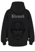 Oversize 'Blessed' Baskılı Kapşonlu Hoodie Sweatshirt - 1