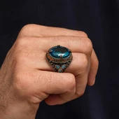 Lucky Life Gümüş Aquamarine Taşlı Erkek Yüzük - 3