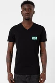 Squid Game Player 001 Siyah Erkek V yaka Tshirt - 1
