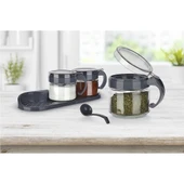 TİTİZ LİLY BAHARATLIK KAŞIKLI CAM 300ML 3 LÜ SET SİYAH - 2