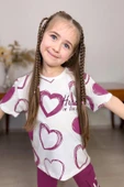 Kız Çocuk Pano Kalp Baskı Bisiklet Yaka T-Shirt Kargo Cepli Alt Mor Eşofman Takım - 2
