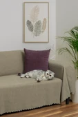Mikrofiber Şönil Fitilli Minimalist Koltuk Örtüsü -175x300 cm Large, Çift Taraflı, Kaymaz, Terletmez Kapuçino - 1