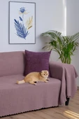 Mikrofiber Şönil Fitilli Minimalist Koltuk Örtüsü -175x300 cm Large, Çift Taraflı, Kaymaz, Terletmez Rose - 1