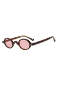Leopar Çerçeveli Pembe Camlı Minimal Retro Unisex Güneş Gözlüğü - 2