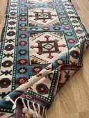 84x264 cm El Dokuma Uzun Yolluk, Mavi Bej Renkli Harika Kondisyonlu Yolluk, Vintage Severler için Ev Dekoru - 8