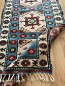 84x264 cm El Dokuma Uzun Yolluk, Mavi Bej Renkli Harika Kondisyonlu Yolluk, Vintage Severler için Ev Dekoru - 6