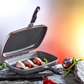 OMS Granit 36x26x9 cm Çift Taraflı Balık Tavası Siyah - 1