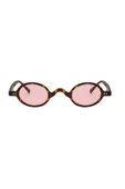 Leopar Çerçeveli Pembe Camlı Minimal Retro Unisex Güneş Gözlüğü - 1
