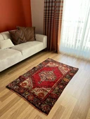 96x142 cm Kırmızı Renk El Dokuma Türk Halı, Harika Desenli ve Kondisyonlu Türk Kilim, Vintage Severler için Yün Halı - 2