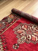 96x142 cm Kırmızı Renk El Dokuma Türk Halı, Harika Desenli ve Kondisyonlu Türk Kilim, Vintage Severler için Yün Halı - 4