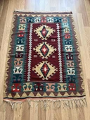 110x150 cm Küçük Boy Canlı Renkli Kilim, Harika Desenli ve Kondisyonlu, Vintage Severler için Ev Hediyesi - 1