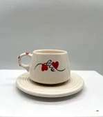 Tardan Betty El Yapımı Love Desenlı Tabaklı Fincan ( 1 Adet ) - 1