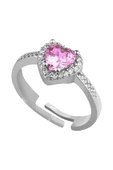 Gümüş Renk Pembe Taş Kalp Şekil Lovely  Zirkon Pandora Yüzük Ayarlanabilir Her Parmağa Olur  - 2979 - 1