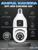 4MP  ( 2+2 ) Çift Lens Wifi Kablosuz Ampul Kamera Okam Pro Uyumlu thumbnail 1
