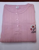 Lindros Kadın Pamuklu Düğme Yaka Raporlu İnterlok Battal Pijama Takımı 05111 - 1 Adet  Gül Kurusu 2XL - 7