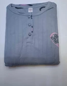 Lindros Kadın Pamuklu Düğme Yaka Raporlu İnterlok Battal Pijama Takımı 05102 - 1 Adet  Gri 5XL - 7