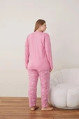 Lindros Kadın Pamuklu Düğme Yaka Raporlu İnterlok Battal Pijama Takımı 05110 - 1 Adet  4XL Pembe - 5