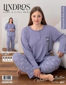Lindros Kadın Pamuklu Düğme Yaka Raporlu İnterlok Battal Pijama Takımı 05114 - 1 Adet  Lila 3XL - 6