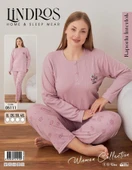 Lindros Kadın Pamuklu Düğme Yaka Raporlu İnterlok Battal Pijama Takımı 05111 - 1 Adet  Gül Kurusu 2XL - 6