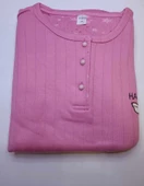 Lindros Kadın Pamuklu Düğme Yaka Raporlu İnterlok Battal Pijama Takımı 05110 - 1 Adet  Pembe 5XL - 8