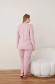 Lindros Kadın Pamuklu Düğme Yaka Raporlu İnterlok Battal Pijama Takımı 05111 - 1 Adet  Gül Kurusu 2XL - 4
