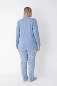 Senfoni Kadın Büyük Beden Düğmeli Yaka Uzun Kol %100 Pamuk Pijama Takımı 6068 -1 Adet  4XL Mavi - 3