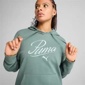 Puma SCRIPT Comfort Hoodie Kadın Yeşil Spor Sweatshirt - 684983 30 - 2