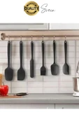 6 Parça Silikon Spatula Fırça Kaşık Bıçak Yemek Hazırlık Pasta Mutfak Seti Yanmaz Yapışmaz Siyah - 2