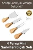 Bambu Saplı 4'lü Mini Şarküteri Bıçakları Servis Sunumluk Peynir ve Ekmek Kesimi İçin Spatula Seti - 1