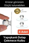 4 Adet Dekoratif Güçlü Tutunabilen Yapışkanlı Kristal Kapak Çekmece Dolap Kulp Seti Tutacak Kulbu - 1