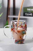 Özel Üretim Kurutulmuş Çiçekli Şık Dayanıklı Cam Kupa Bardak Hediyelik Kulplu Fincan 250 ml - 2