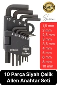 Premium 10 Parça Siyah Çelik 120 mm Allen Anahtar Seti Alyan Takımı Profesyonel Manuel Uzun Tamir - 1