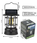 PR-7900 Güneş Enerjili Şarj Edilebilir Kamp Lambası Retro Işığı Ayarlanabilir Işıldak 10W - 3
