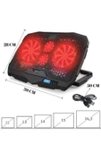 S18 Laptop Soğutucu 4 Fanlı Notebook Soğutucu 6 Kademeli Hız Ayarı Kırmızı LED Aydınlatmalı Pc Soğutucu - 2