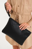 Kadın Astarlı Siyah Deri Clutch Çanta El Çantası Portföy - 2