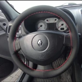 DİKİŞLİ DİREKSİYON KILIFI İTHAL SİYAH DERİ KIRMIZI DİKİŞLİ RENAULT CLİO 2007 SONRASI thumbnail 2