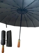 Yüksek Kaliteli 16 Tel Ahşap Saplı Şemsiye Otomatik Rüzgarda Kırılmaz Şemsiye - 1