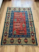 163x110 cm El Dokuma Bohem Stili Türk Kilim, Çiçek Motifli Vintage Kilim, Canlı Renkli Harika Kondisyonlu Kilim - 1