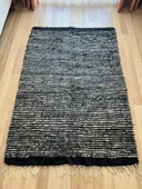 125x190 cm El Dokuma Siyah Beyaz Yün Kilim, Çizgili Motifli Modern Nostaljik Kilim, Şık ve Yumuşak Harika Halı - 1