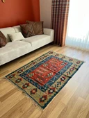 163x110 cm El Dokuma Bohem Stili Türk Kilim, Çiçek Motifli Vintage Kilim, Canlı Renkli Harika Kondisyonlu Kilim - 2