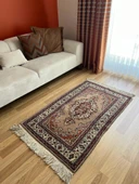 90x143 cm Antika Türk Çiçekli Halı, Kahverengi Yün Halı, 40 Yıllık El Dokuma Kilim, Boho Stili Harika Halı - 2