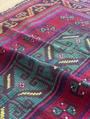 170x116 cm Bohem Stili Türk Kilim, Geometrik ve Koç Boynuzlu Motifler, Canlı Mavi ve Bordo Renkler, El Dokuma Kilim - 7