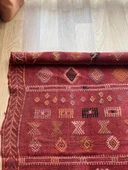 190x120 cm El Dokuma Türk Kilim, Ender Desenli Kırmızı Kilim, Akrep ve Koç Boynuzlu Motifler, Boho Stili Eşsiz Kilim - 6