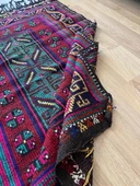 170x116 cm Bohem Stili Türk Kilim, Geometrik ve Koç Boynuzlu Motifler, Canlı Mavi ve Bordo Renkler, El Dokuma Kilim - 10