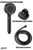 By-Ka 5 Fonksiyonlu Su Tasarruflu Duş Başlığı+ Siyah Mafsal+ 150 Cm Siyah Hortum thumbnail 1