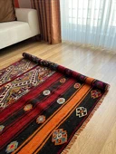 176x126 cm El Dokuma Renkli Kilim, Renkli ve Koç boynuzlu Motif, Ender Tasarım Vintage Halı, Harika Ev Hediyesi - 2