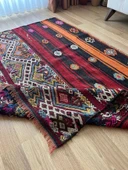 176x126 cm El Dokuma Renkli Kilim, Renkli ve Koç boynuzlu Motif, Ender Tasarım Vintage Halı, Harika Ev Hediyesi - 6