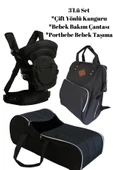By-Ka Portbebe Ana Kucağı+ Çift Yönlü Bebek Taşıma Kanguru+ Anne Bebek Bakım Çantası 3' Lü Set Siyah - 1