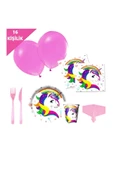 Unicorn Doğum Günü Seti -Tabak -Bardak -peçete -masa örtüsü-çatal bıçak ve balon seti 16 KİŞİLİK - 1